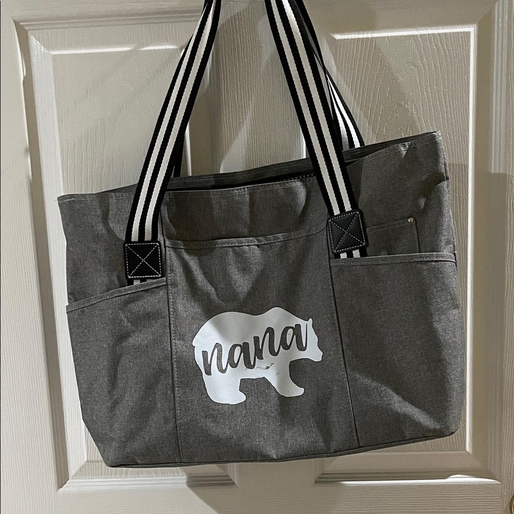 Gray Nana Tote Bag with Bear Designed